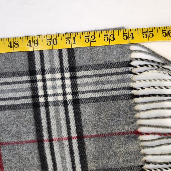 V. Fraas Cashmink Scarf 11" X 54" Gray Plaid Acrylic With Fringe Made In Germany - Picture 4 of 5